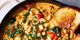 Рецепт орзо с белой фасолью, шпинатом и вялеными томатами в одной кастрюле