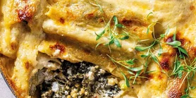 Рецепт печених млинців з сиром і шинкою