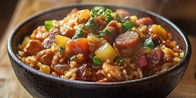 Рецепт джамбалаи с рисом, колбасками и курицей