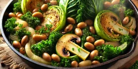 Рецепт ароматного соте из кольраби, грибов и фасоли