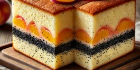 Рецепт бісквітного пляцка з маком і персиками