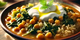 Тушеный нут, шпинат и рис с травами