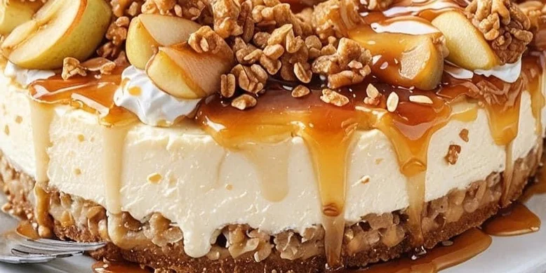 Без випічки: ніжний чизкейк з яблуками та карамельним соусом