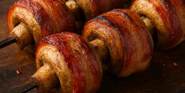 Шашлык из шампиньонов в беконе: рецепт для пикника или семейных посиделок