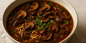Азиатское "вкусно": острый суп с лапшой, грибами и зеленью