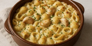 Паста з печеним часником в одному посуді