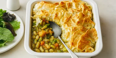 Осенний сливочный пирог с тыквой, пореем и песто