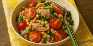 Быстро и полезно, и можно без света. Салат из консервированного тунца и кукурузы