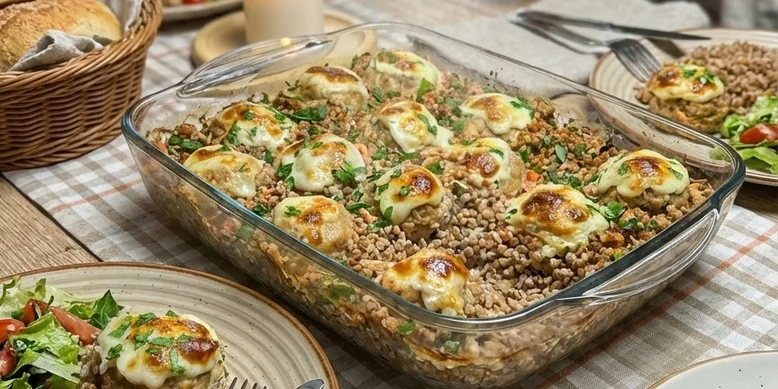 Лінива вечеря: запечена в духовці гречка з фрикадельками