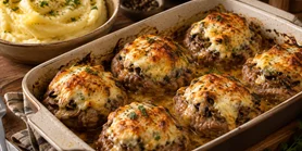 Мясные гнездышки с грибной начинкой и сыром