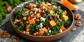 Салат с тыквой хоккайдо, чечевицей, козьим сыром и грецкими орехами