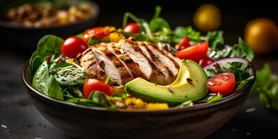 Можно даже на завтрак. Легкий салат с курицей, авокадо и кукурузой