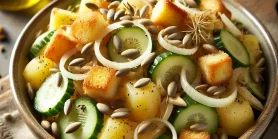 Рецепт салата из картофеля, сухариков, огурца и лука: как в детстве