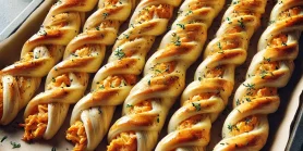 Красивая и яркая. Новогодняя закуска из слоеного теста и сыра